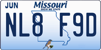 MO license plate NL8F9D