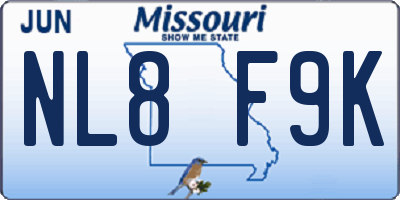 MO license plate NL8F9K
