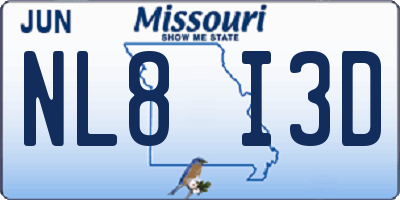 MO license plate NL8I3D