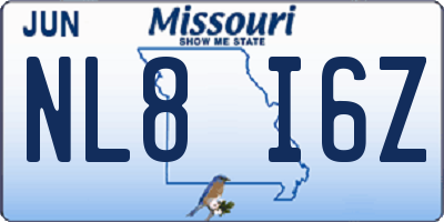 MO license plate NL8I6Z