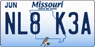 MO license plate NL8K3A