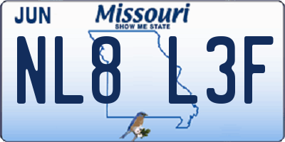 MO license plate NL8L3F