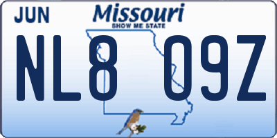 MO license plate NL8O9Z