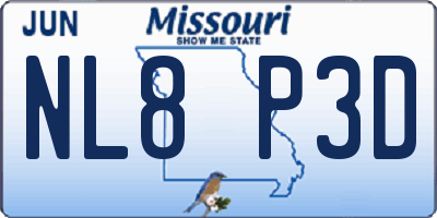 MO license plate NL8P3D