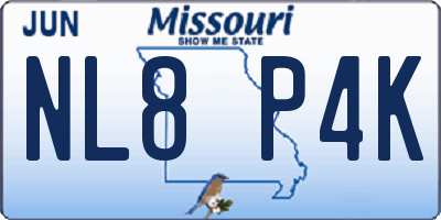MO license plate NL8P4K