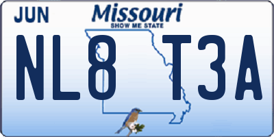 MO license plate NL8T3A