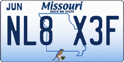 MO license plate NL8X3F