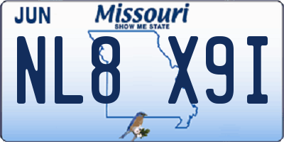 MO license plate NL8X9I