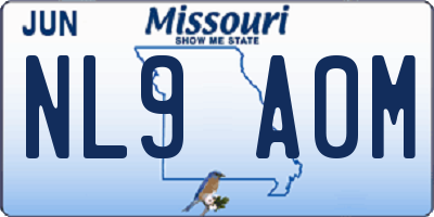 MO license plate NL9A0M