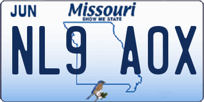 MO license plate NL9A0X