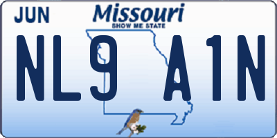 MO license plate NL9A1N