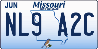 MO license plate NL9A2C