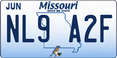 MO license plate NL9A2F
