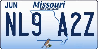 MO license plate NL9A2Z