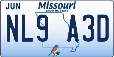 MO license plate NL9A3D