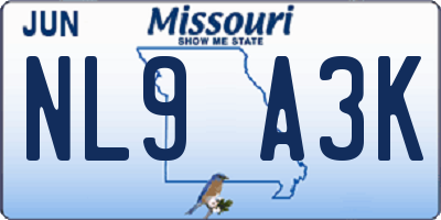 MO license plate NL9A3K