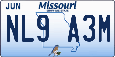 MO license plate NL9A3M