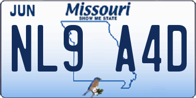 MO license plate NL9A4D