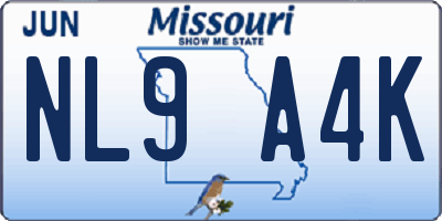 MO license plate NL9A4K