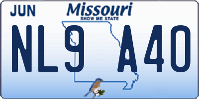 MO license plate NL9A4O