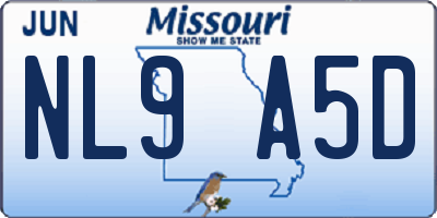 MO license plate NL9A5D