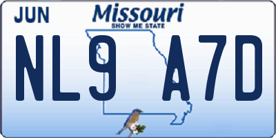 MO license plate NL9A7D