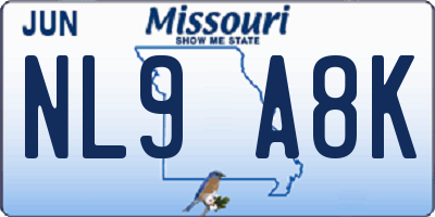MO license plate NL9A8K
