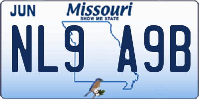 MO license plate NL9A9B