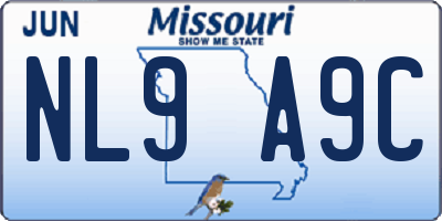 MO license plate NL9A9C