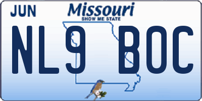 MO license plate NL9B0C