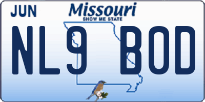 MO license plate NL9B0D