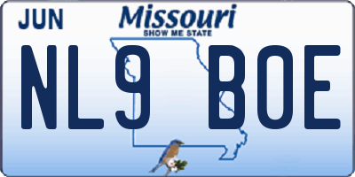 MO license plate NL9B0E