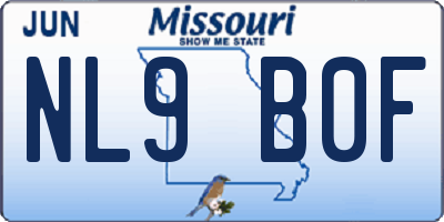 MO license plate NL9B0F
