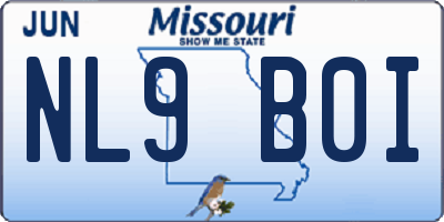 MO license plate NL9B0I