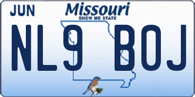 MO license plate NL9B0J