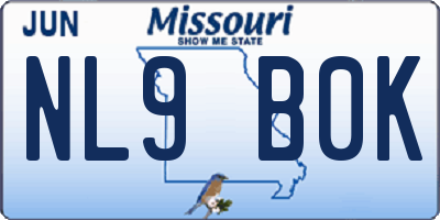 MO license plate NL9B0K