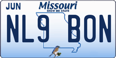 MO license plate NL9B0N
