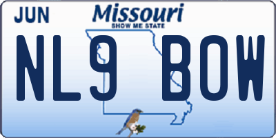 MO license plate NL9B0W