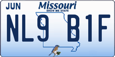 MO license plate NL9B1F