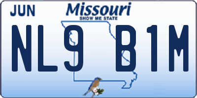 MO license plate NL9B1M