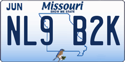 MO license plate NL9B2K
