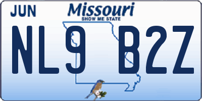 MO license plate NL9B2Z
