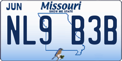 MO license plate NL9B3B