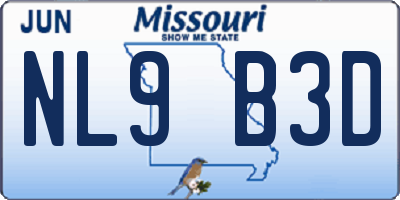 MO license plate NL9B3D