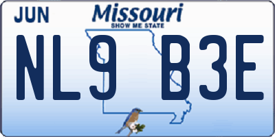 MO license plate NL9B3E