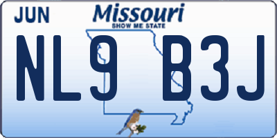 MO license plate NL9B3J