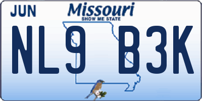 MO license plate NL9B3K