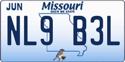 MO license plate NL9B3L