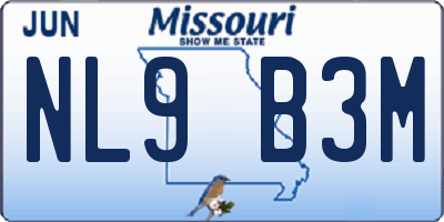 MO license plate NL9B3M