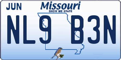 MO license plate NL9B3N
